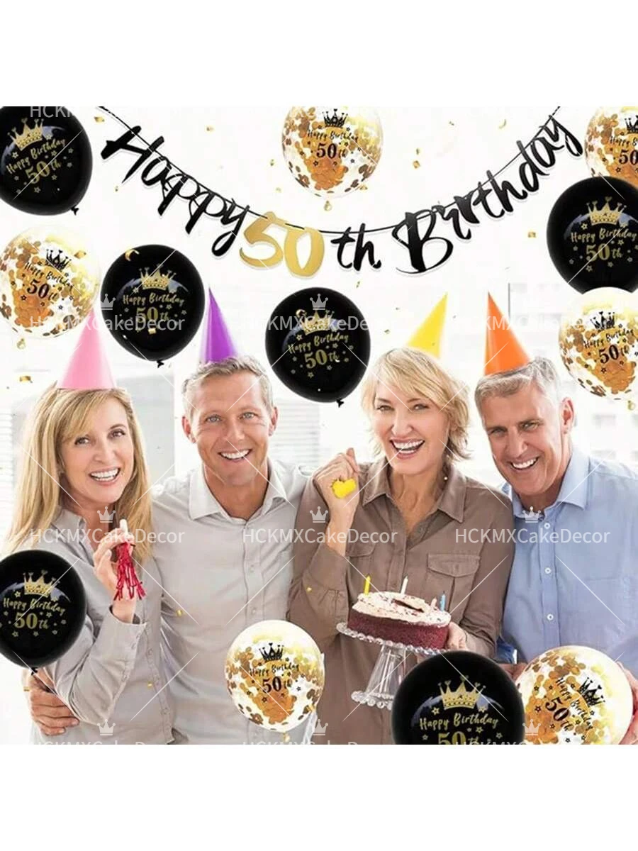Alles Gute zum Geburtstag Banner Schwarz Gold Glitzer Nummer 16/18/21/30/40/50/60 Geburtstagswimpel Girlande für Erwachsenen-Geburtstagsfeier – Detail 3