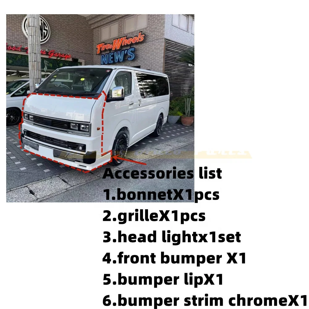 use for hiace 2005-2020  grandia commuter quantum hiace200 essex style   body kit front face