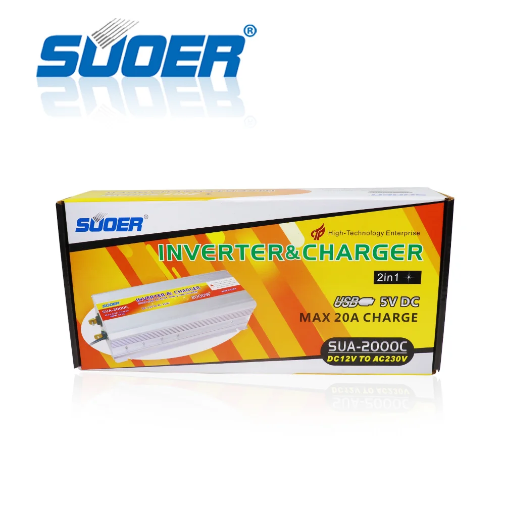 عاكس منزلي 12 فولت 220 فولت 2000 فولت عاكس طاقة مع شاحن بطارية مدمج حماية آمنة متعددة