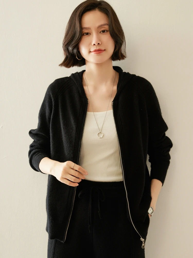 2025 New Arrivals Full-Zip Cardigan Constrictive cuffs 100% Cashmere Knitted Sweater Simple solid Color Tops