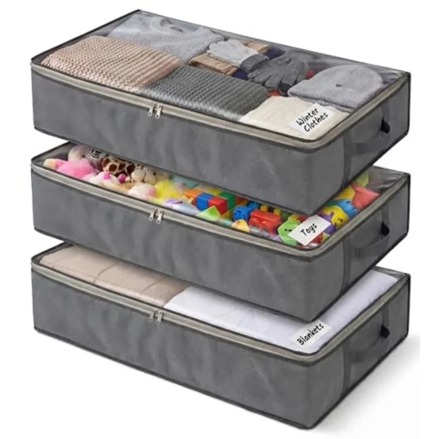 

NeatNestly SmartCube Under Bed Storage Bags - 3 Pack Large 39" x 18" x 6" Gray Containers with Reinforced Handles Foldable Unde