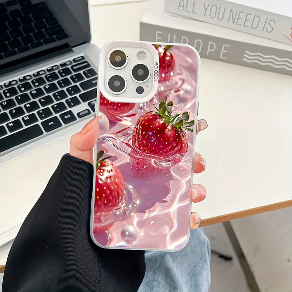 

Juicy strawberry fruit design phone case for iPhone 16 15 14 13 12 11 Pro/ Max/Plus shock-proof rear cover anti-fingerprint