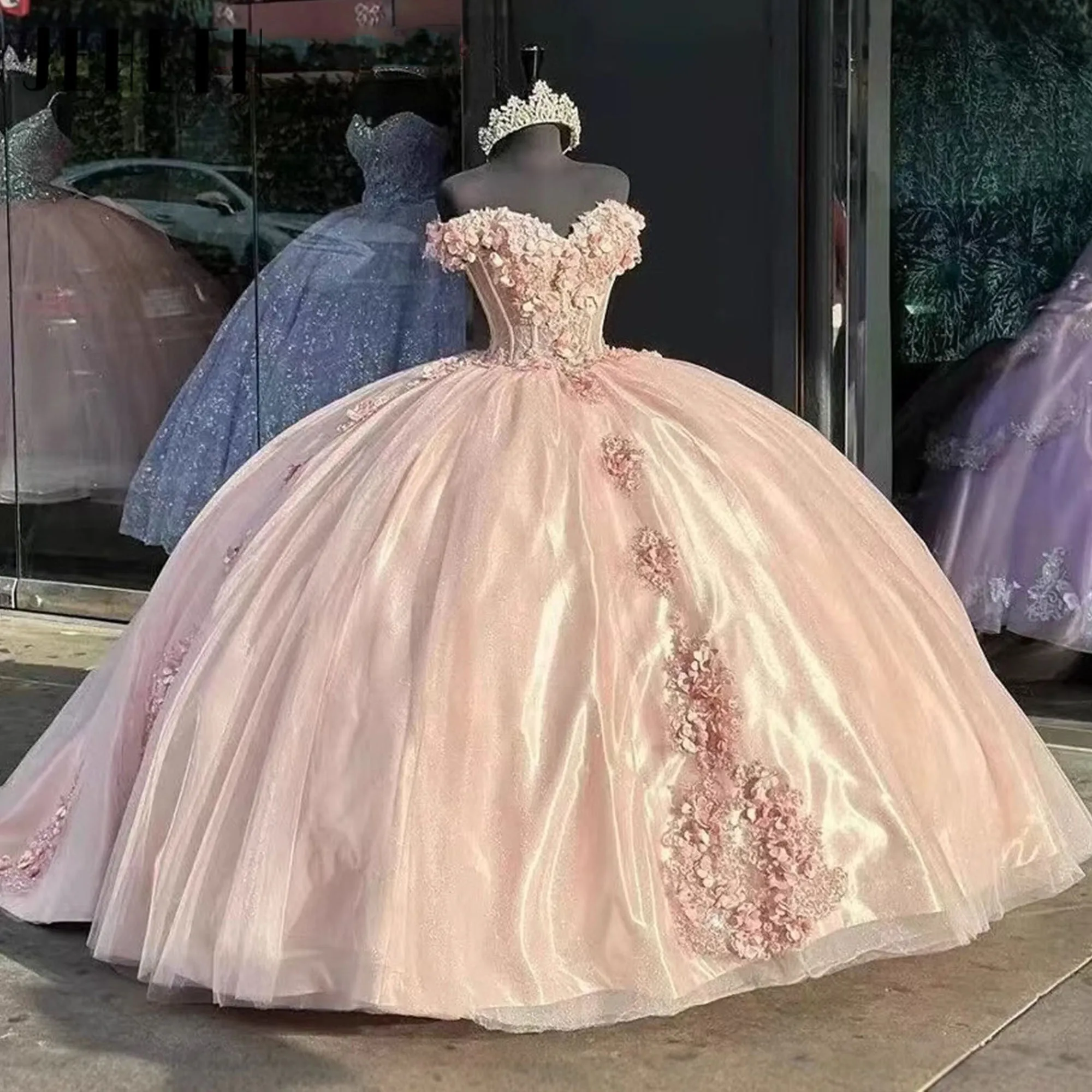 

JEHETH 3D бабочка Quinceanera светло-голубой бант бальное платье принцессы Милая шестьнадцать тюль милые блестящие платья для выпускного вечера