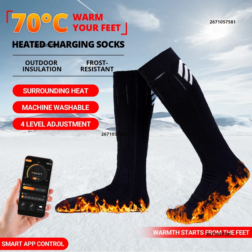 

Зимние носки с подогревом, носки с электрическим подогревом с управлением через приложение, перезаряжаемые носки с аккумулятором 5000 мАч для мужчин и женщин, кемпинг, лыжи, езда на велосипеде