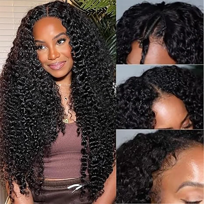 Kinky Curly V Part Wig Human Hair 250% Glueless V I Part Human Hair Wigs Brazilian Remy Afro Curly 30 32 34 Inch Wigs on Sale