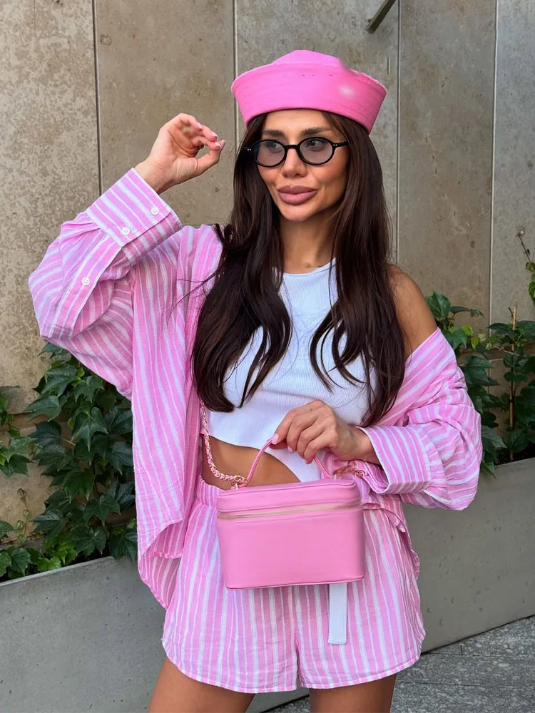 

HH женский модный летний комплект, однобортные рубашки в однотонную полоску с отложным воротником и длинными рукавами + шорты с эластичной резинкой на талии, 3 цвета