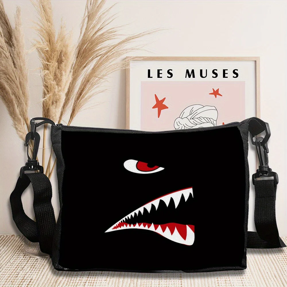 Shark Mouth One-Shoulder Crossbody Bag with Zipper, Hand Washable, Adjustable Straps, Suitable for Outing and Gifts