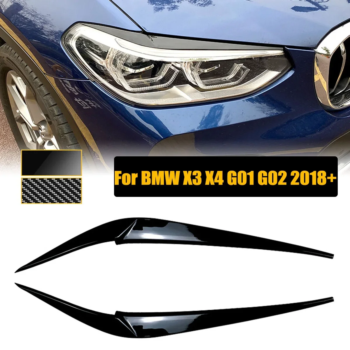 Front Headlight Eyebrows for BMW X4 X3 G01 G02 2018 2019 2020 2021 Eyelids Lids Cover Sticker Trim Body Kit Car  Accessories