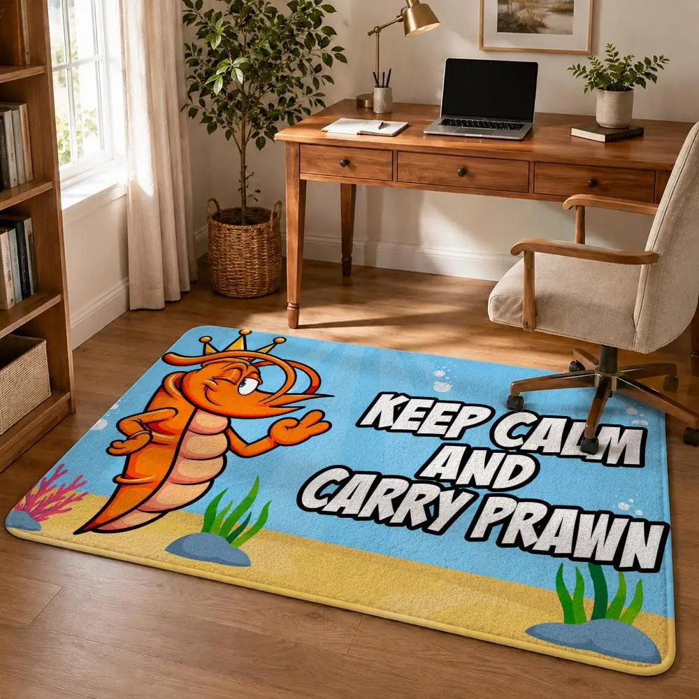 Funny Shrimp Cartoon Floor Mat Soft Flannel Rug Non Slip Washable Quick Dry Door Mat for Bathroom Kitchen Bedroom Home