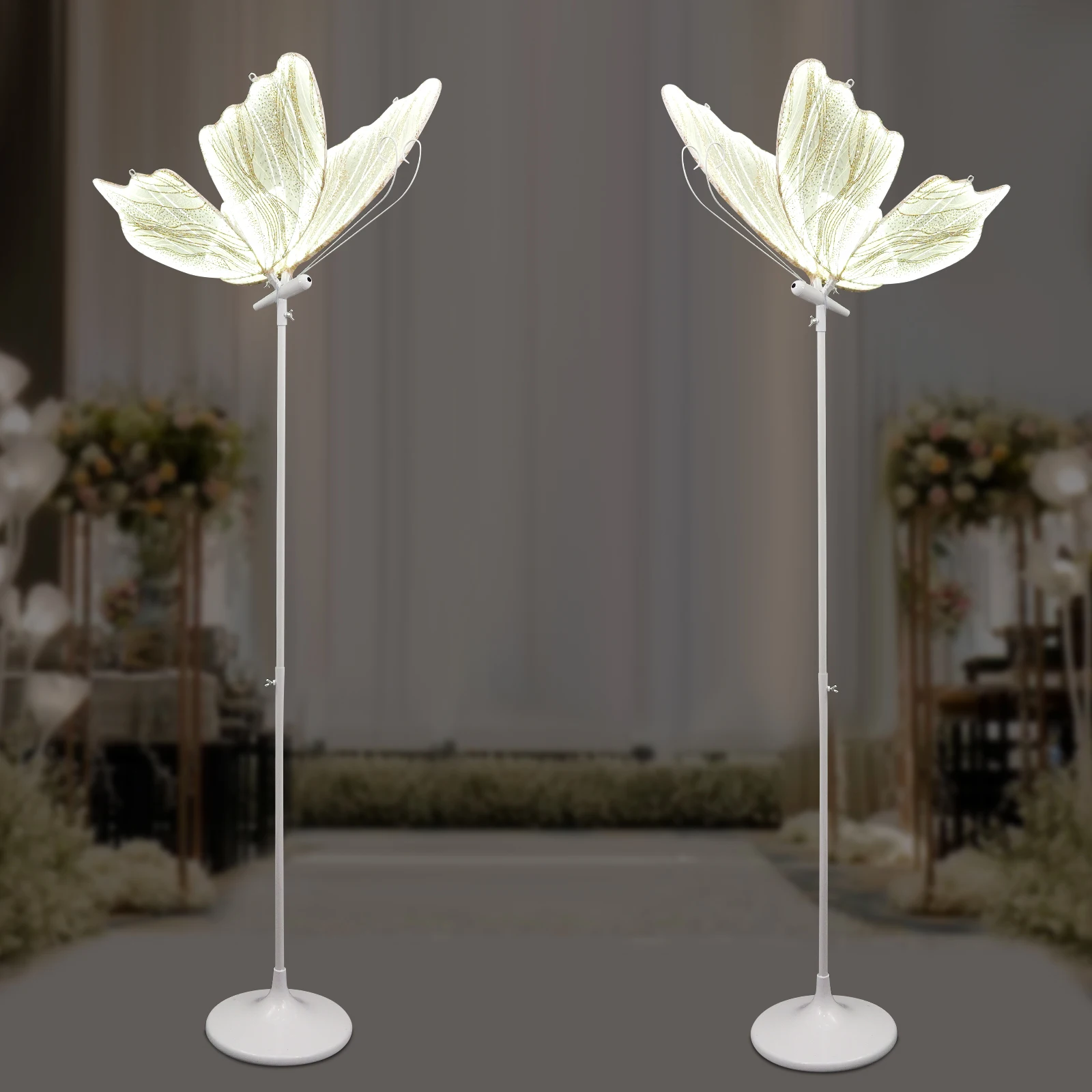 2PCS Butterfly Hanging Light, Creative Wedding Butterfly LED Floor Lamp, Romantic Hanging Wedding Butterfly Prop, Floor or Ceiling Mount, Stage Aisle Guide Lamp, 6000K White LED Strip, 146-178cm Adjustable