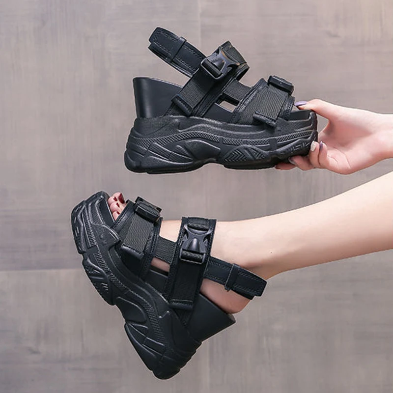 Thick-Soled Heightened Summer Solid-Color Sandals Women's New High-Heeled Open-Toed Sandals Wedge Platform Shoes Women's Shoes