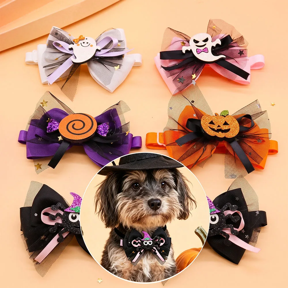 5/10 Stück Halloween-Party-Hundeschleifen, verstellbare Welpenhalsbänder, kleine Katzenhalsketten, lustige Spitzen-Haustierpflege-Accessoires für Hunde – Detail 4