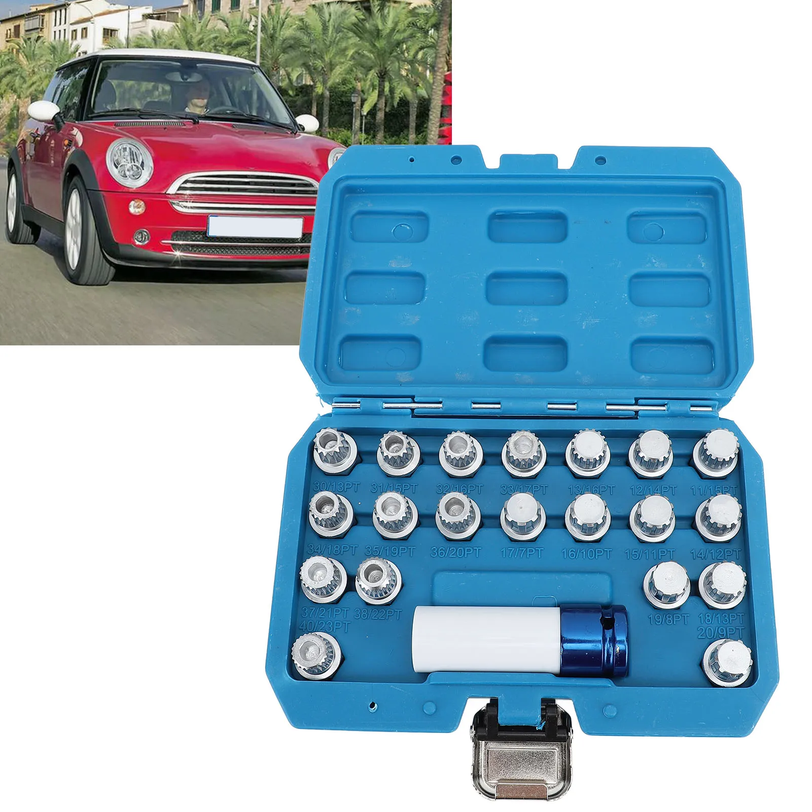 

Wheel Lock Lug Nut Remover Tool Kit Long Lasting Anti Theft Wheel Lug Nut Remover Tool with 1/2in Drive Adapter for R50 R52 R53