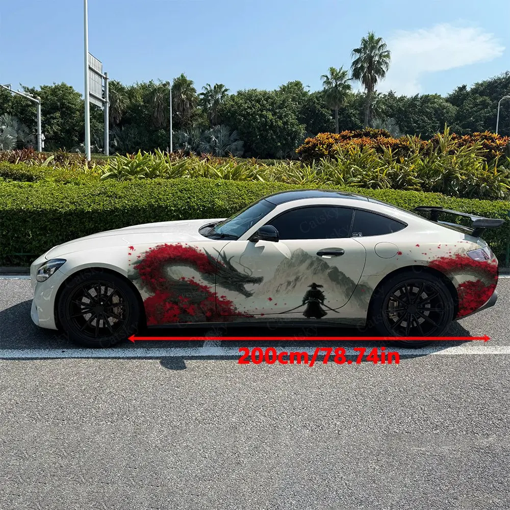 2pcs Maple & Dragon Samurai Roar, Durable, Fade-resistant, Enhance Vehicle Aesthetics With Bold Artistic Design Car Vinyl Wraps