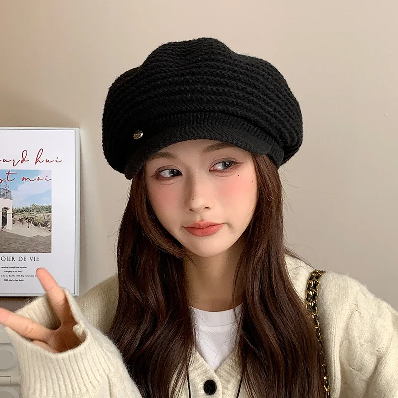 

Beanie Hat Skull Cap Slouchy Unisex Autumn Winter Cloud Plush Warm Knit Versatile Woolen Big Head Small Face Octagonal 7M893