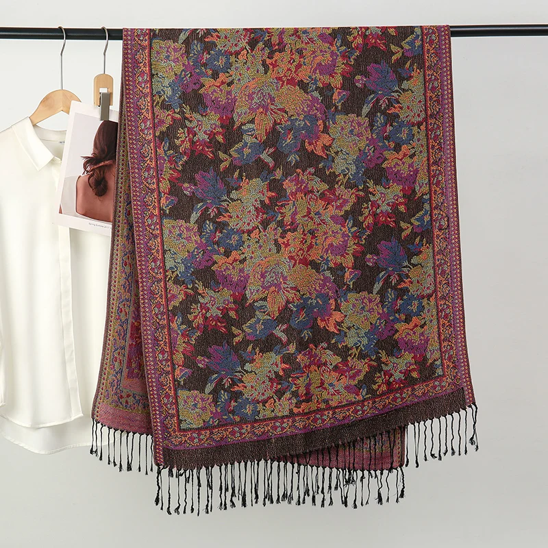 70x175cm Femmes Paisley Echarpe Cachemire Sentiment Pashmina Chales Gland Hijab Bandeau Femme Hiver Foulards Foulard – Detail 4