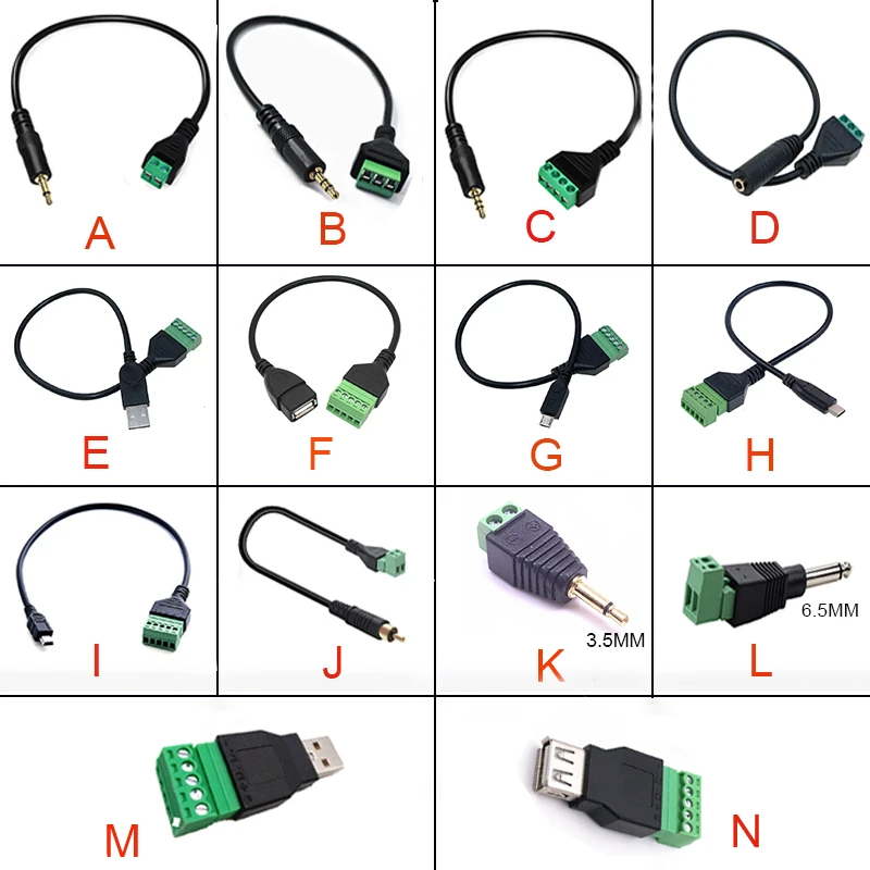 USB أنثى B USB صغير Type-C RCA ذكر إلى 5 دبوس أنثى الترباس وموصل المسمار مع كابل محول القابس المحطة المحمية