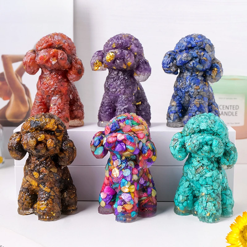 Crystal Drop Glue Resin Teddy Dog Figurine - Colorful Creative Decoration - Cute Pet Handcrafted For The Desktop Home Decoration