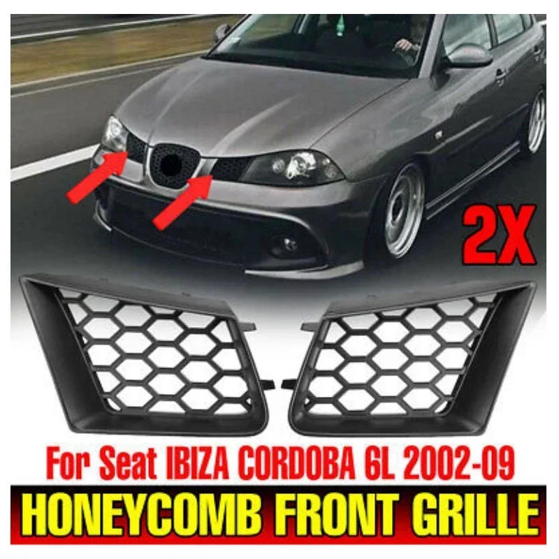 

2pcs ABS Matte Black Honeycomb Front Grill Grille Auto Heatproof Radiator Grill Grille For Seat Ibiza Typ 6L Cordoba 2002-2009