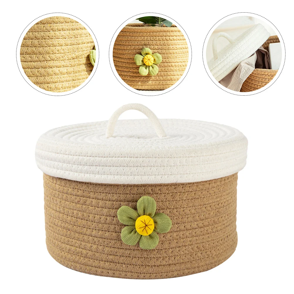 

Lidded Cotton Rope Storage Basket Round Shape High Quality Craftsmanship for Household Items Organizer Weaving Basket