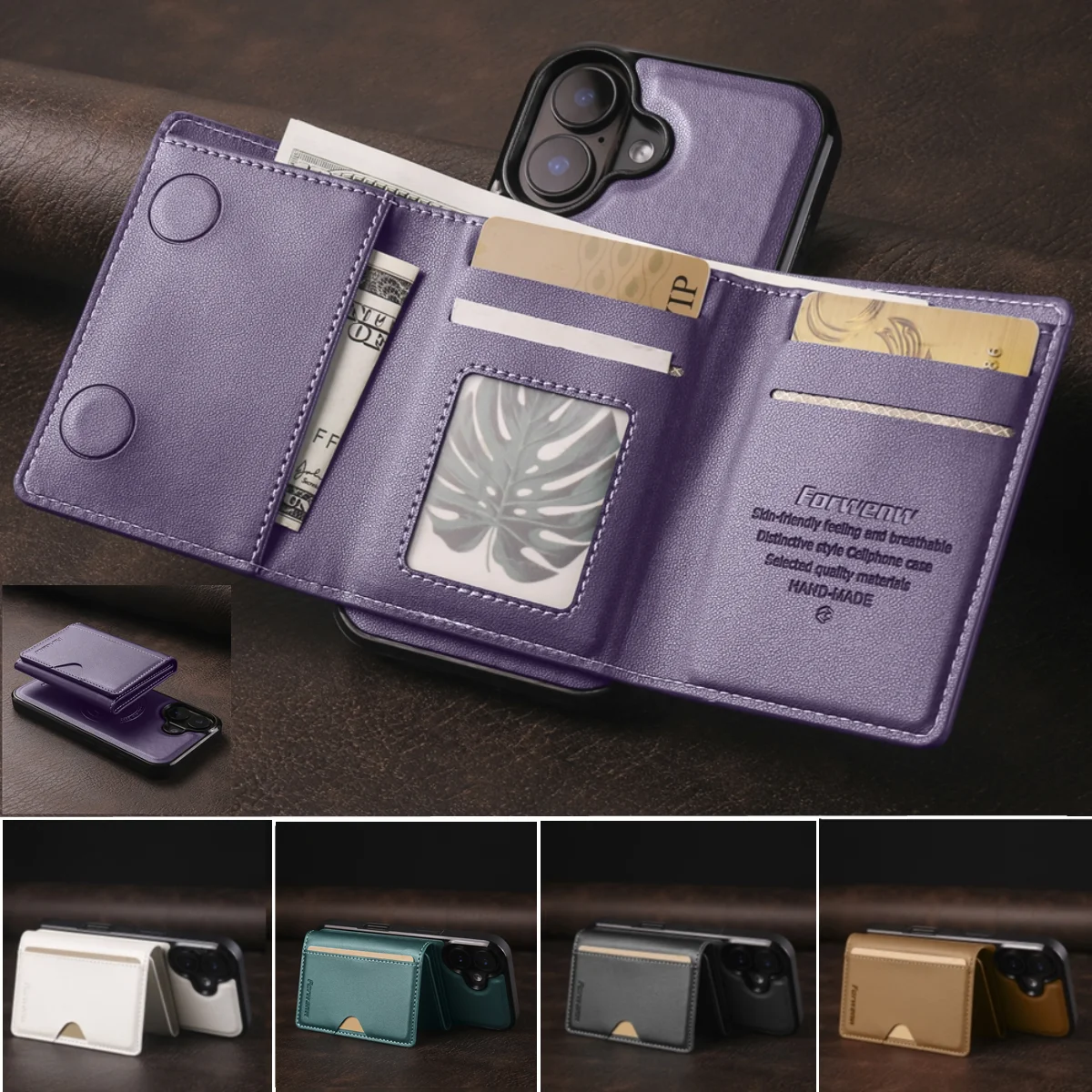 Anti-Diebstahl-Bürsten-Abnehmbare Ledertasche für iPhone 17 16 15 14 13 12 Pro Max Air 16E 11 XR XS Max 8 7 Plus Wallet Phone Cover