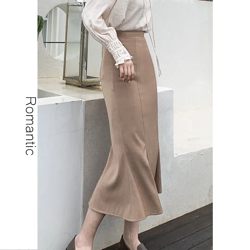 

Новая весенняя женская юбка-миди с завышенной талией, облегающая, в ретро-стиле, холодных оттенков, с эффектом похудения, модель Ele Fi Tail, премиум-класса