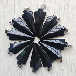 Colgantes con forma de flecha de ónix negro natural de alta calidad a la moda, dijes para marcar joyas, envío gratis, venta al por mayor, 12 unids/lote