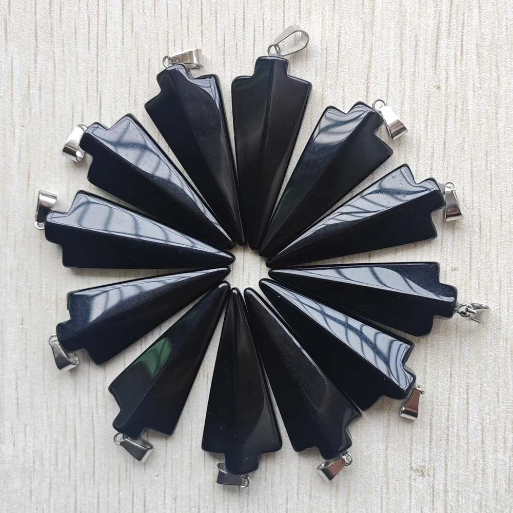 Fashion High Quality Natural Black onyx Arrow Shape Pendants Charms for Jewelry Marking Free Shipping Wholesale 12pcs/lot