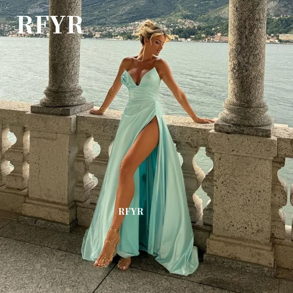 

RFYR Strapless Prom Dress A Line Party Dresses for Women Sweetheart Evening Dresses with Slit Formal Occasion Dresses Customized