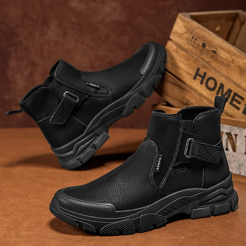 Autumn Winter Men's Ankle Boots Classic Platform Chelsea Boots For Men Short Boots Comfy Leather Boots Man High Top Work Shoes