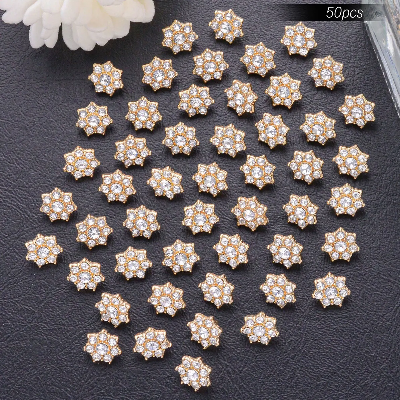 10/20/50pcs Gold or Silver Plated Rhinestone Flower-Shape Metal Small Buttons For Clothing Decorative DIY Sewing Accessories