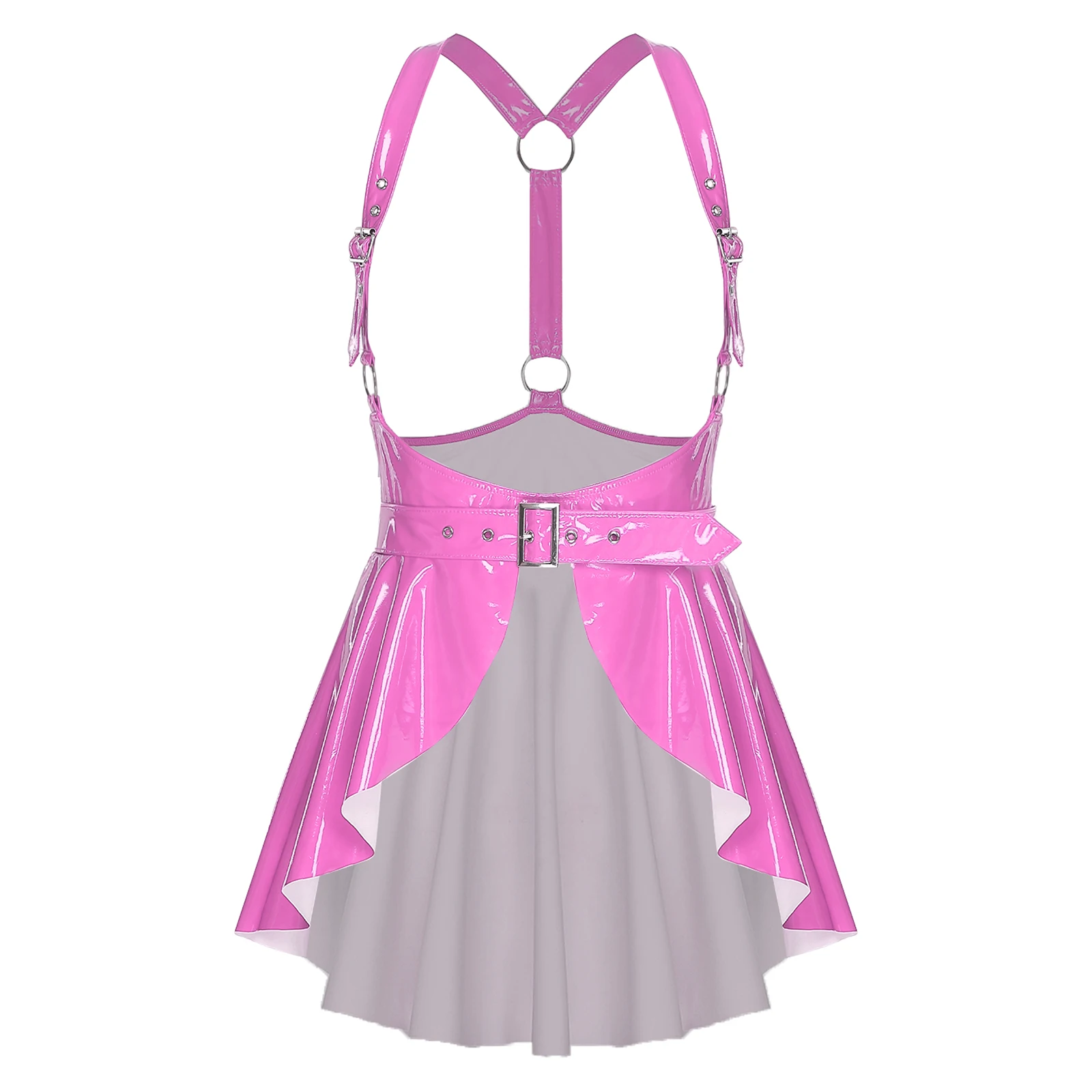 

Adult Women Wet Look PU Leather Suspenders Dress Y-back Pleated Garter Miniskirt And Belt for Rave Party Raves Dance Dress