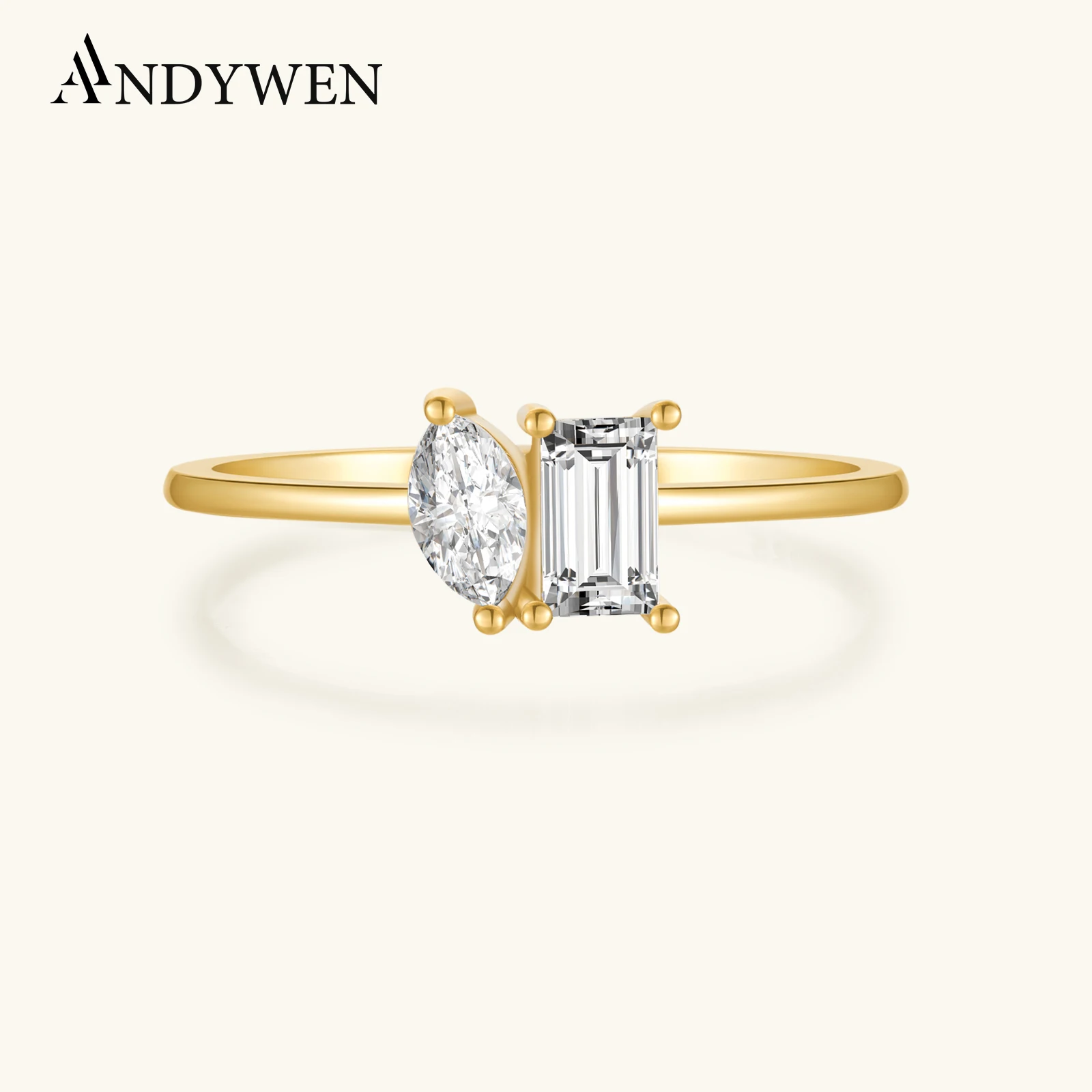 ANDYWEN New 925 Sterling Silver Square Marqulse Zircon prosty określony pierścionek kobiety srebrne wesele imprezowa biżuteria