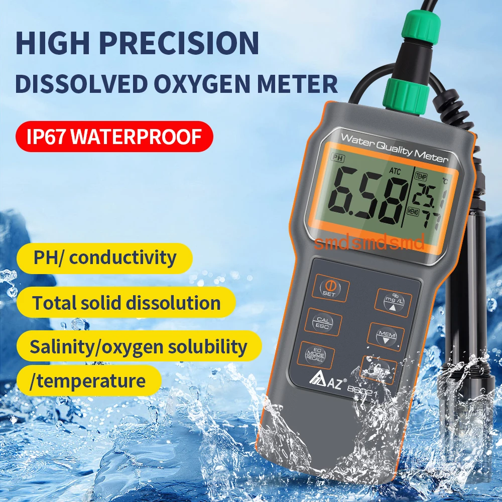AZ86021 Digital Dissolved Oxygen Detector Oxygen Content Meter PH Tester Water Quality Tester Hydroponics Aquaculture Analyzer