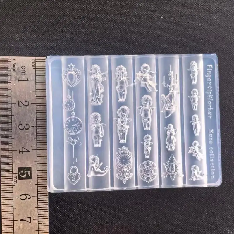 Anjo relógio 3d silicone molde de unhas coração bloqueio unhas modelos diy decorações da arte do prego placas de carimbo manicure ferramentas de design