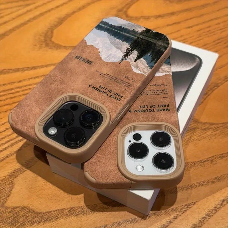For iPhone 17 16 Pro Max 15 14 13 12 11 Case Mountain Motif Lake Scenery Cover For iPhone XS Max XR X 16 Plus Faux Leather Funda view 3