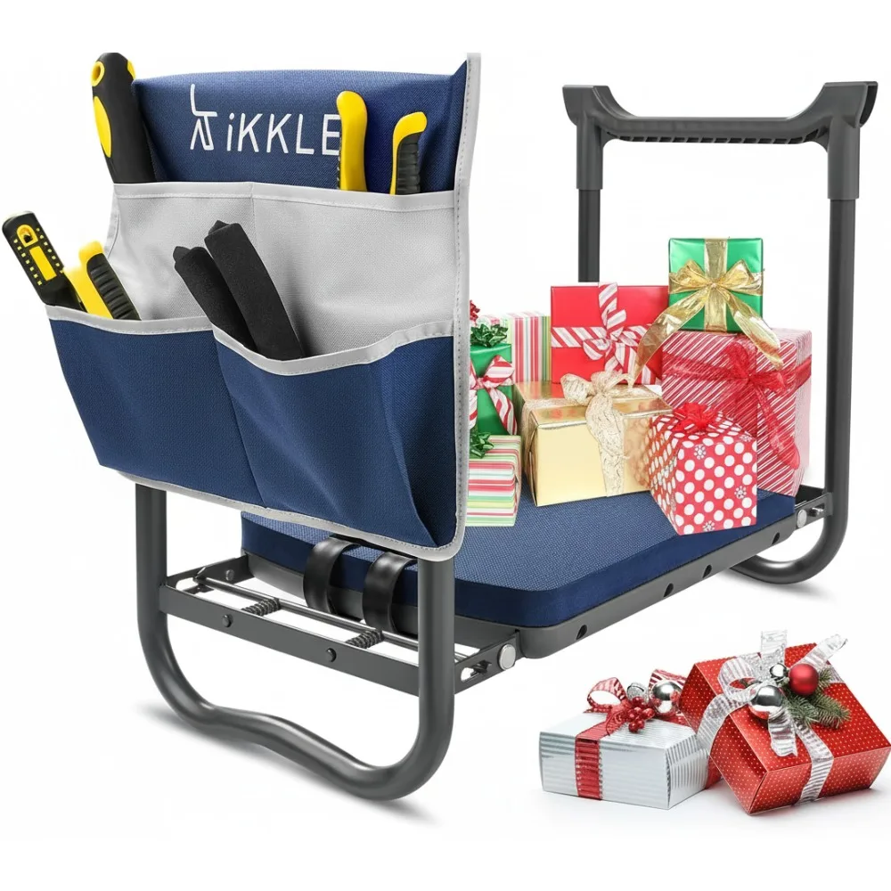 

Foldable Garden Kneeler Seat with Thick Pad & Tool Pouch - Ergonomic Gardening Stool for Seniors & Adults