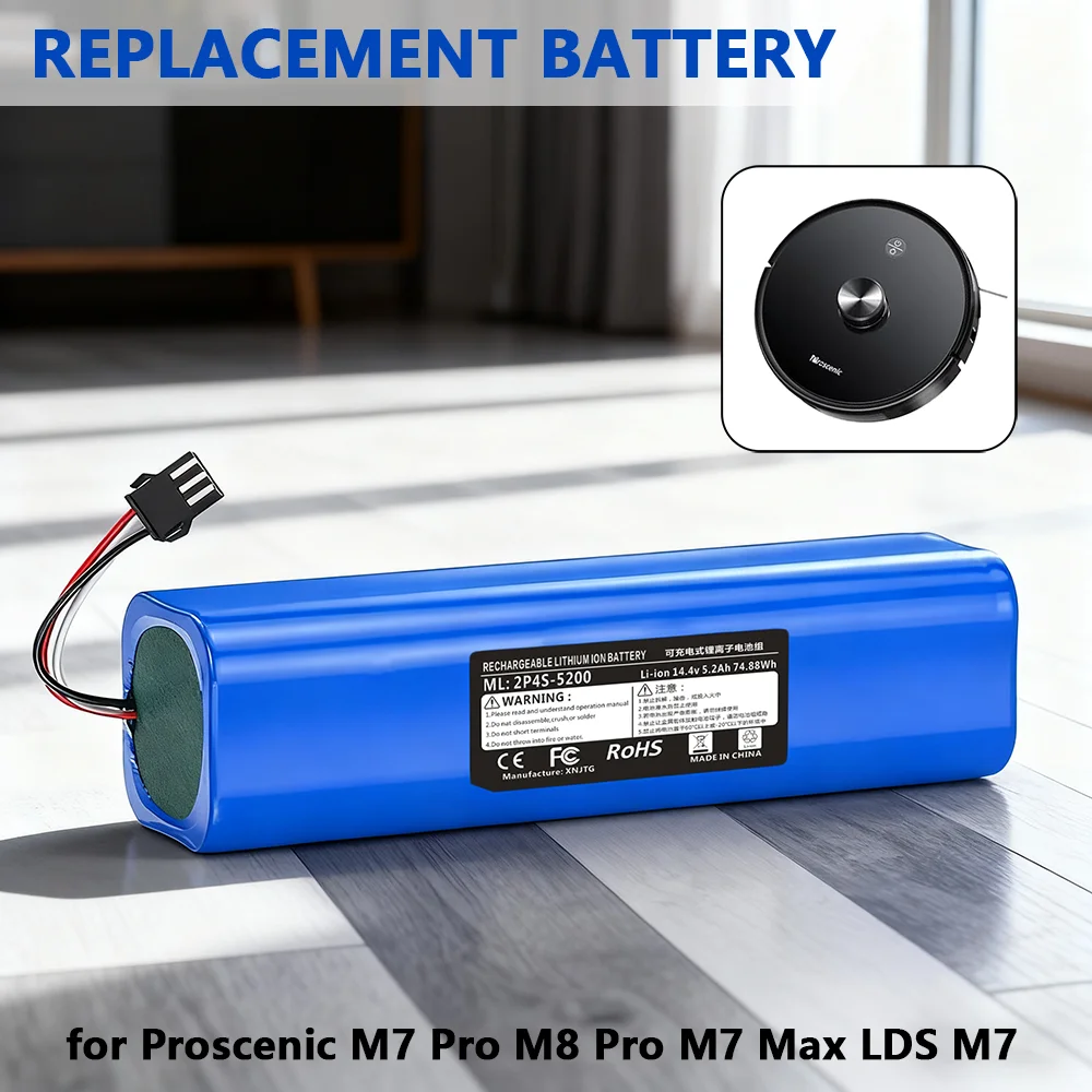 5200/6500mAh 14.4V Battery for Proscenic M7 Pro M8 Pro M7 Max LDS M7, NR18650 M26-4S2P Replacement for Viomi S9 Roidmi Eve Plus