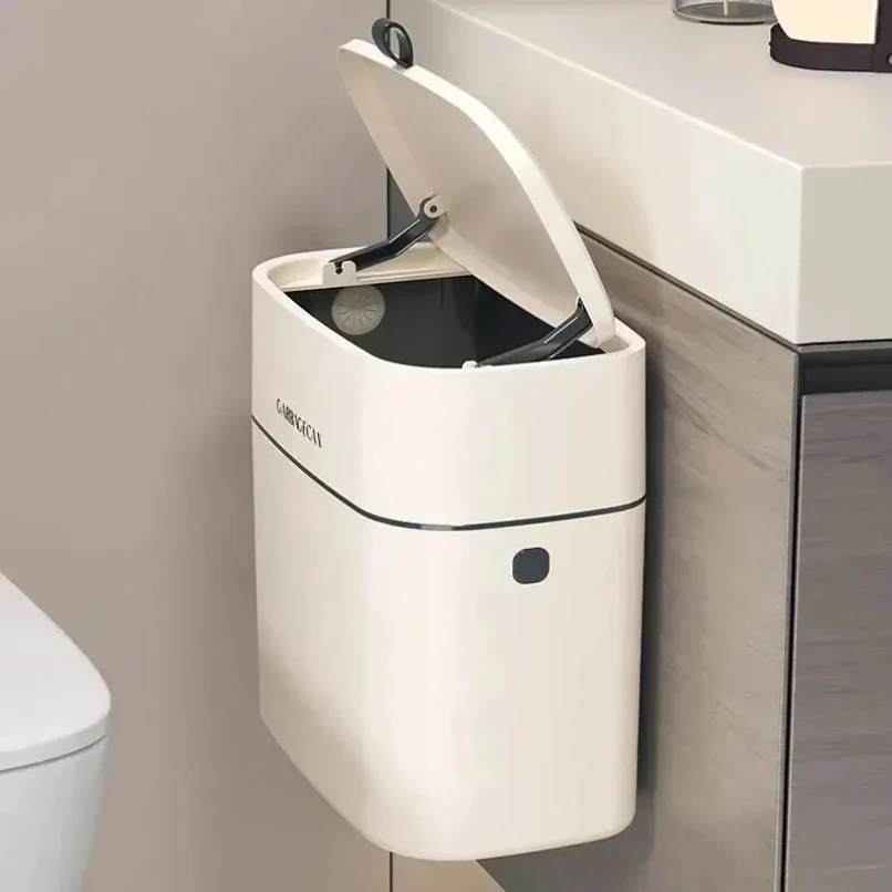 

Stylish Hanging Trash Can for Household Toilets - Large Capacity, Square Design, Convenient Clamshell Lid