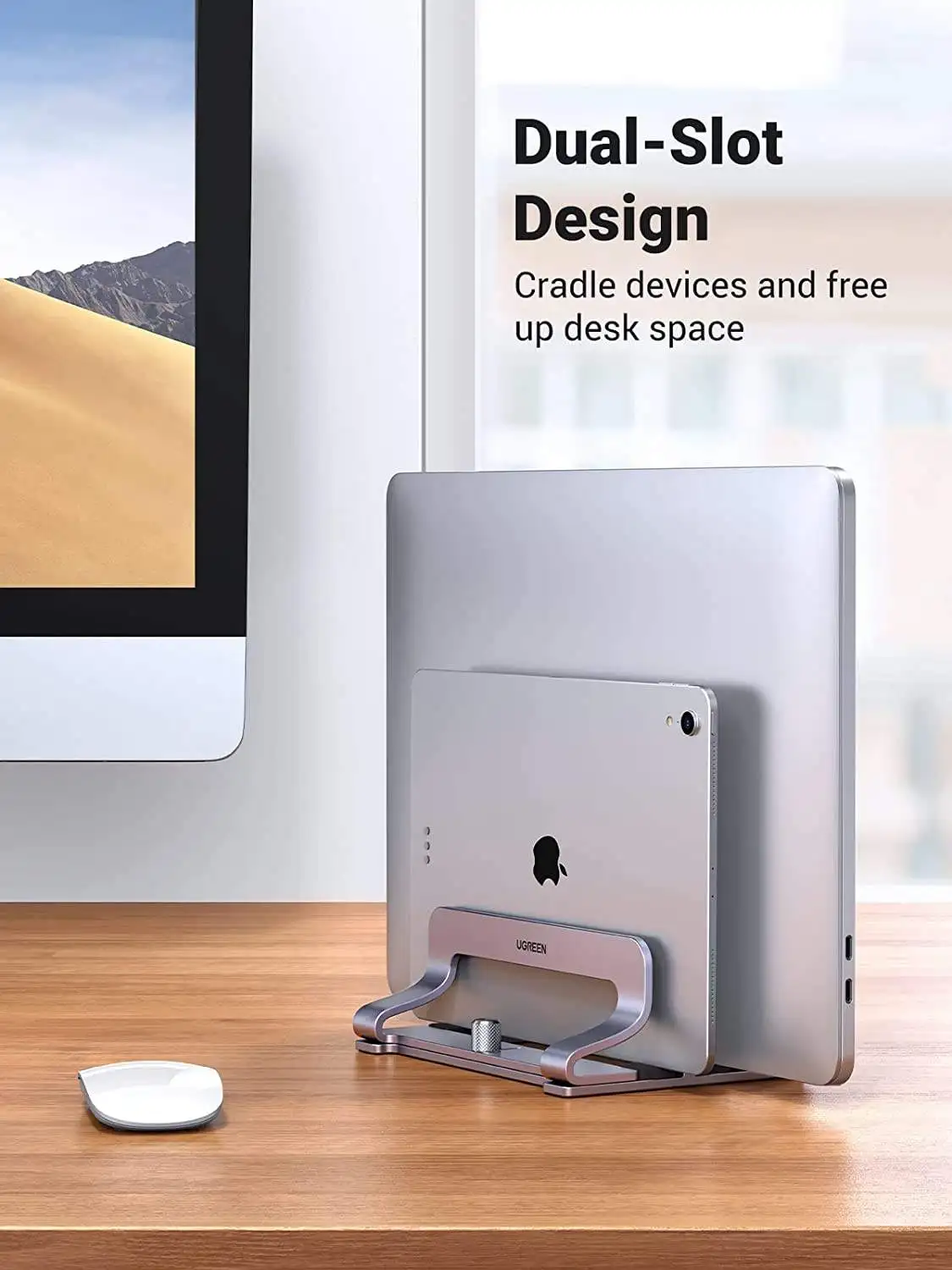 UGREEN Vertical Laptop Stand Holder Desk Dual Aluminum Dock Compatible with Laptop Stand Desktop Adjustable
