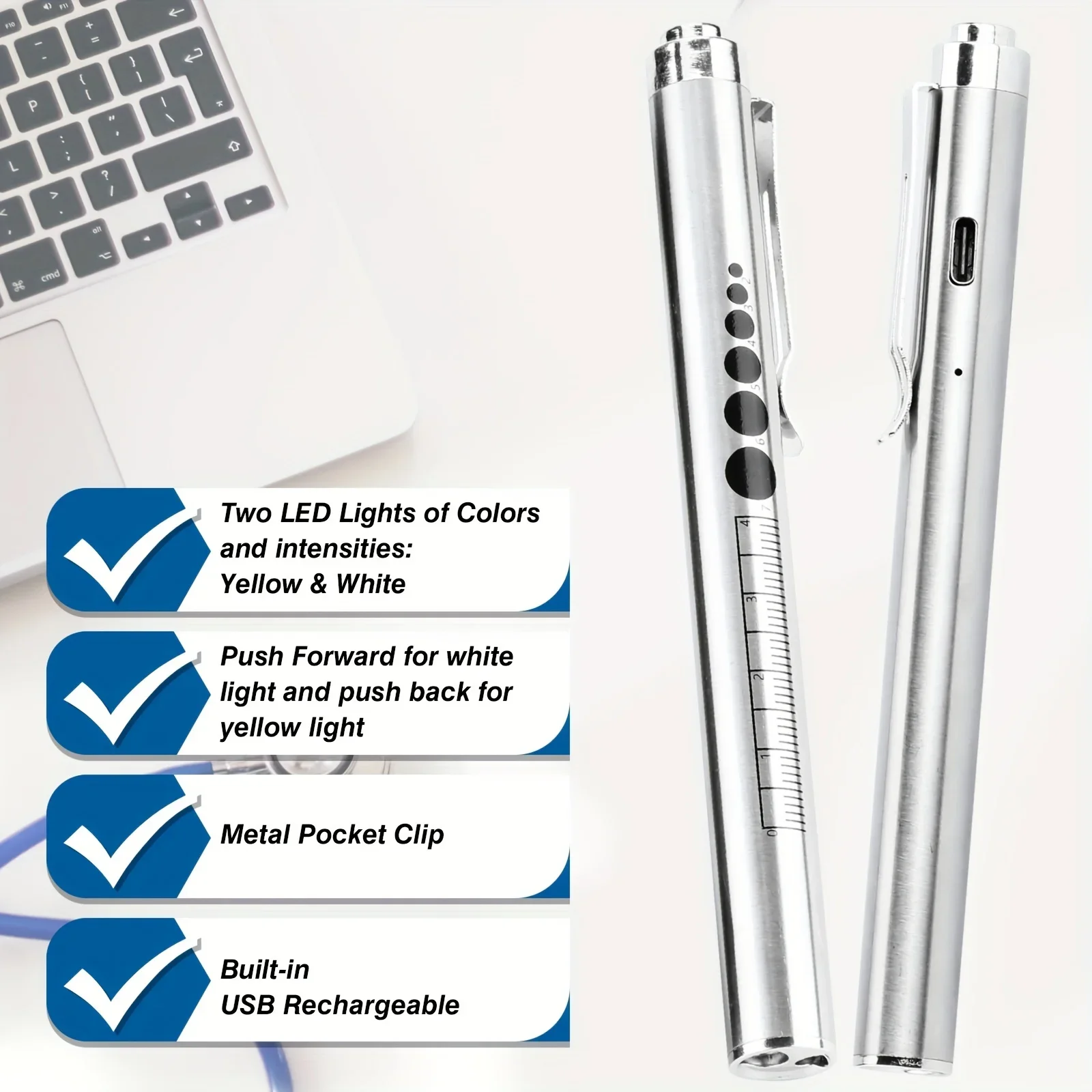 1-5 PCS 2 In 1 LED Pen lights Rechargeable Emergency Flashlight Medical Penlight iagnosis Flashlights with Pupil Gauge