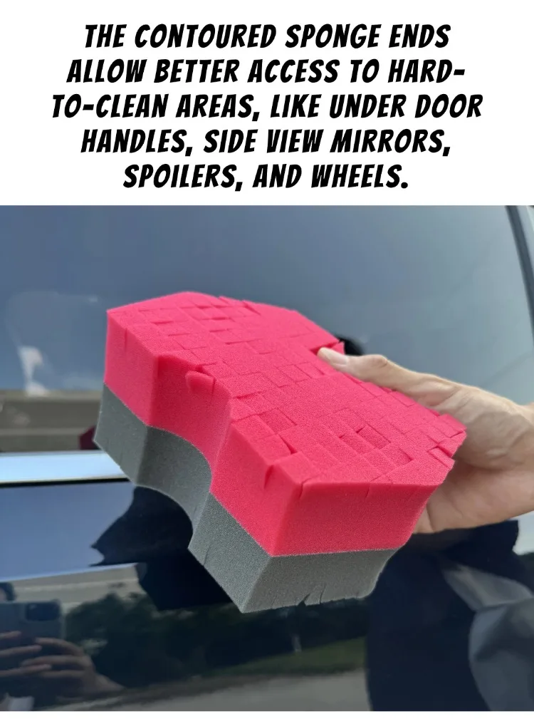 Lucullan Double Side Cross-Cut Red/Black Sponge 2.0 Besserer Halt und Zugriff auf enge Räume für rinseless Car Wash – Detail 6
