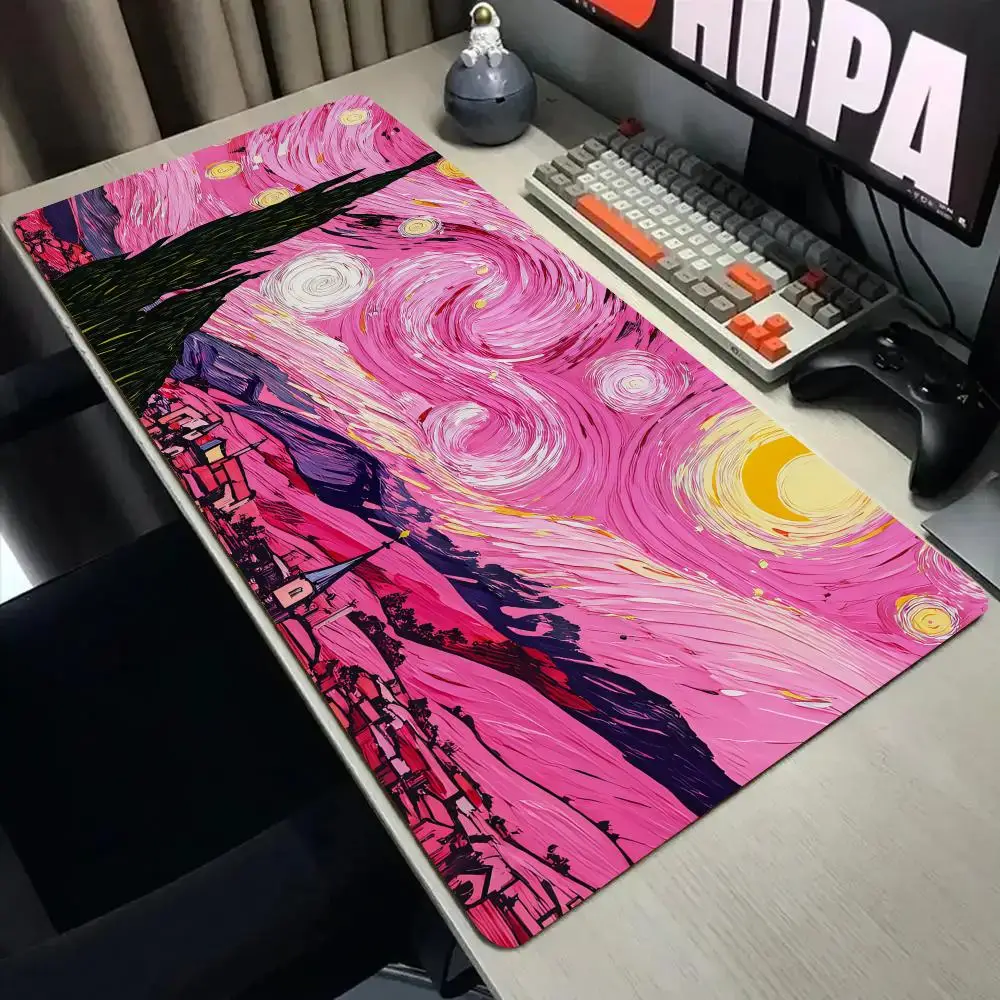 Pink artistic starry sky Mouse Pad Desk Mat with Stitched Edge Non-Slip gaming mats pc accessories keyboard desk pad mauspad