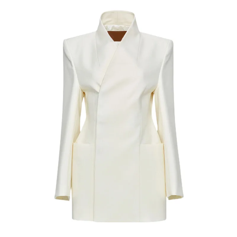 折り襟付きの女性用オフィススーツコート,フォーマルな無地のコート,優雅,女性,秋,冬