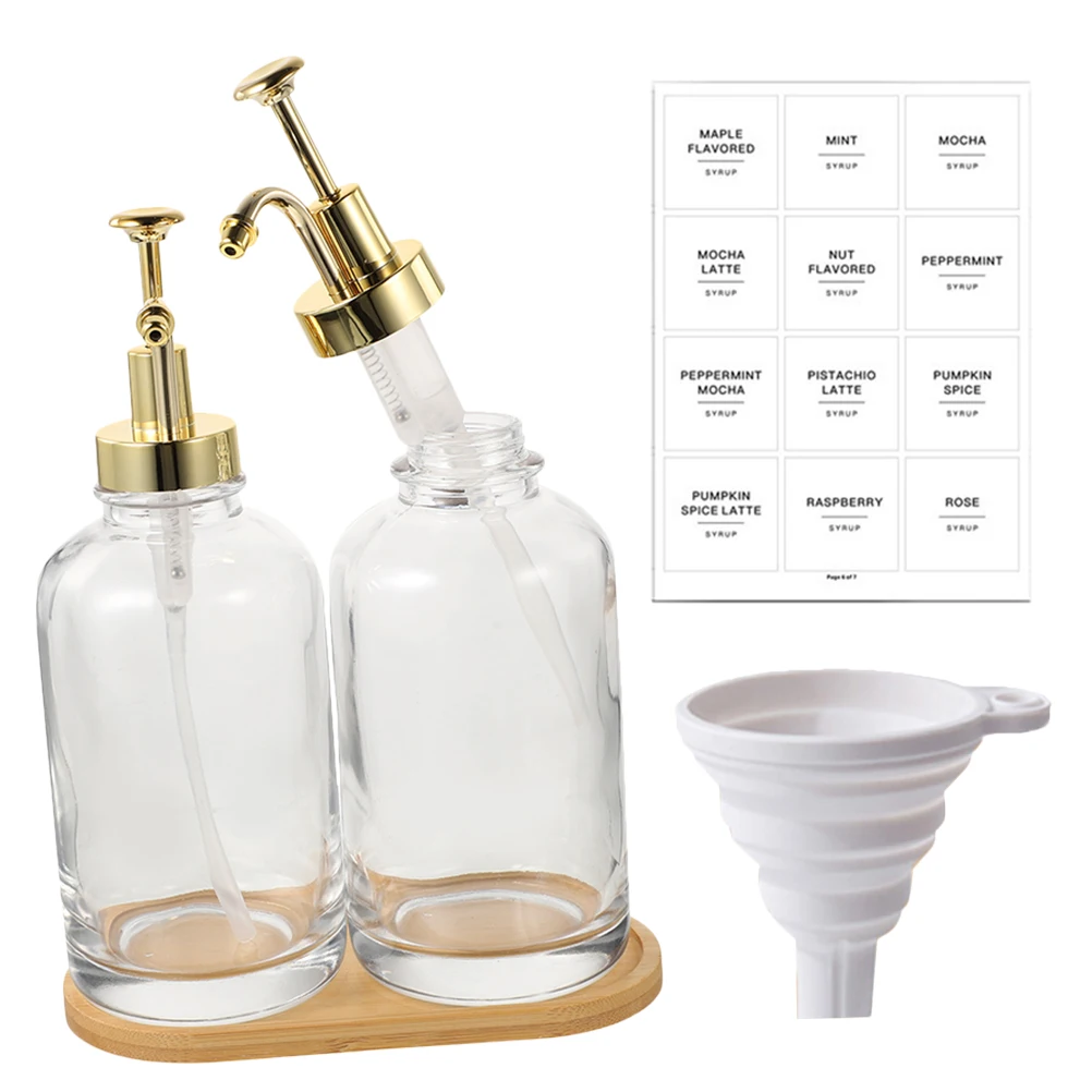 

2Pcs 500ml Glass Bottles Golden Pump Soap Dispenser Bathroom Kitchen H Dish Funnel Liquid Container Storage