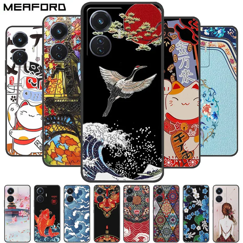 Funda para Vivo T1 Snapdragon 680, funda de teléfono con relieve 3D en relieve para Vivo T1 44W Coque vivo T1 4G V2153 2022 silicona suave con dibujos animados