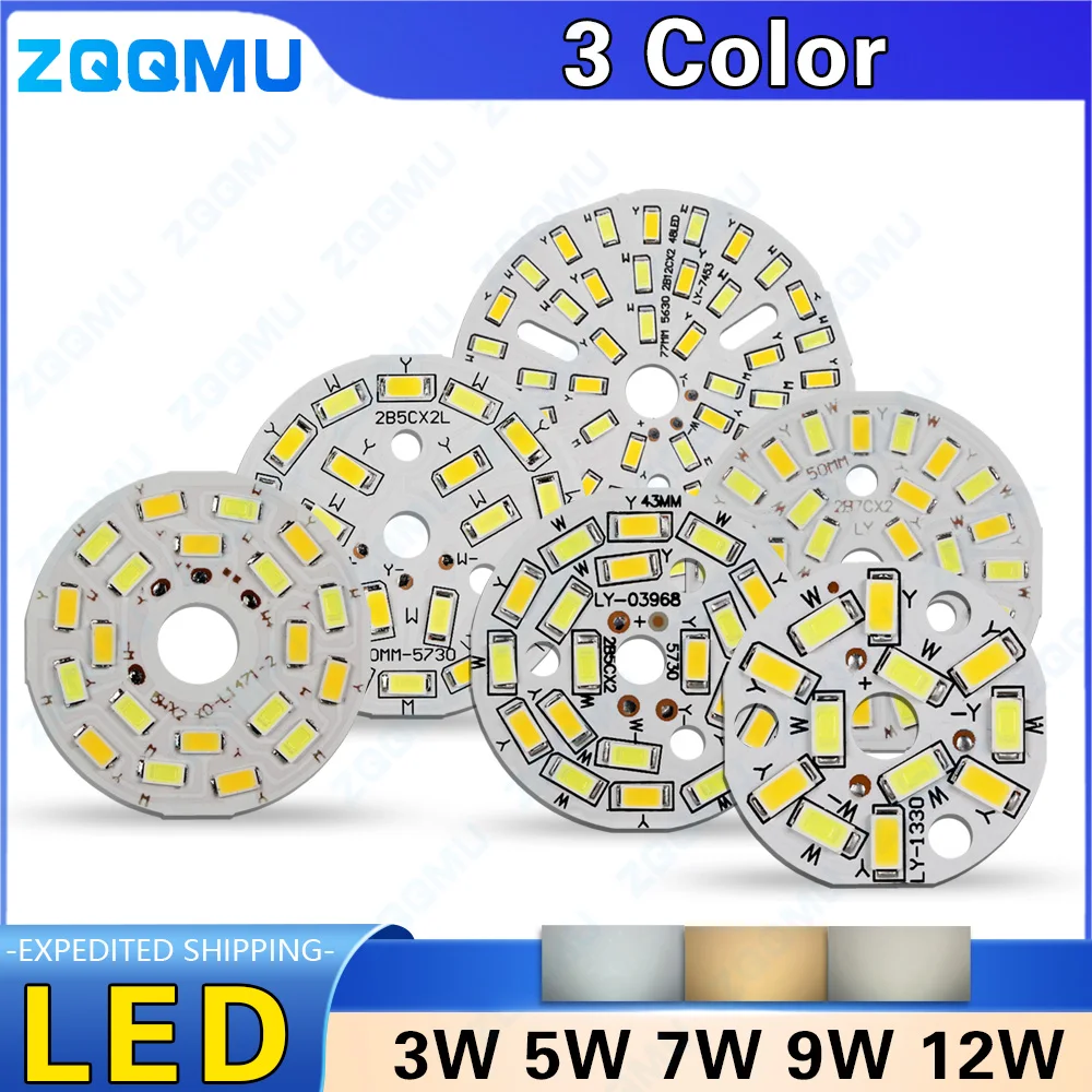 

10PCS LED 3-Color Light Board 3W 5W 7W 9W 12W PCB With LED For DIY LED Downlight SMD 5730 LED Patch Light Source Board