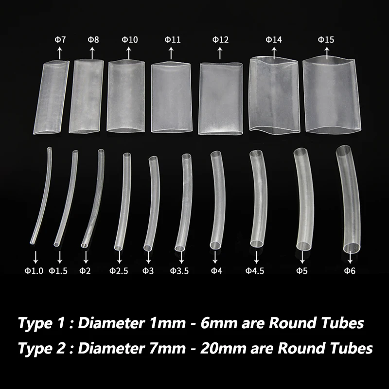 1 - 100m Transparent 1mm ~ 20mm Super Thin Wall Soft Shrinkable Tube 2:1 Heat Shrink Tube Earphone Line Audio Cable Sleeve Wrap