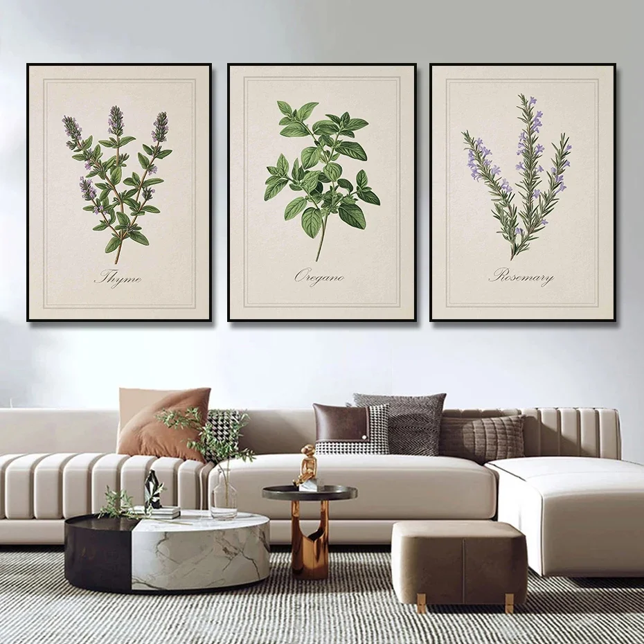 Vintage Herbal Illustrations Posters and Prints Culinary Herbs Botanical Canvas Painting  Kitchen Wall Art Picture Home Decor
