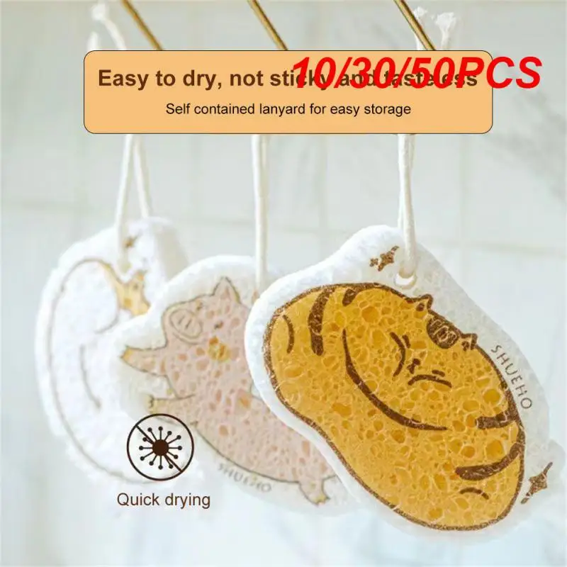 10/30/50PCS Sponge Wipe Dehydrated Quick-drying Home Sponge Kitchen Gadgets Kitchen Dishwashing Oilproof Easy To Store White